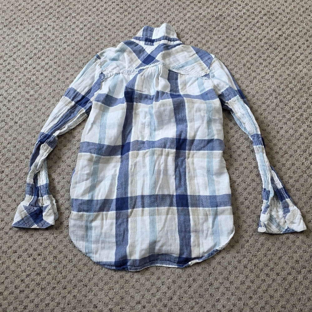Dylan Blue and White Plaid Button-Up Shirt, Size Small - Picture 2 of 8
